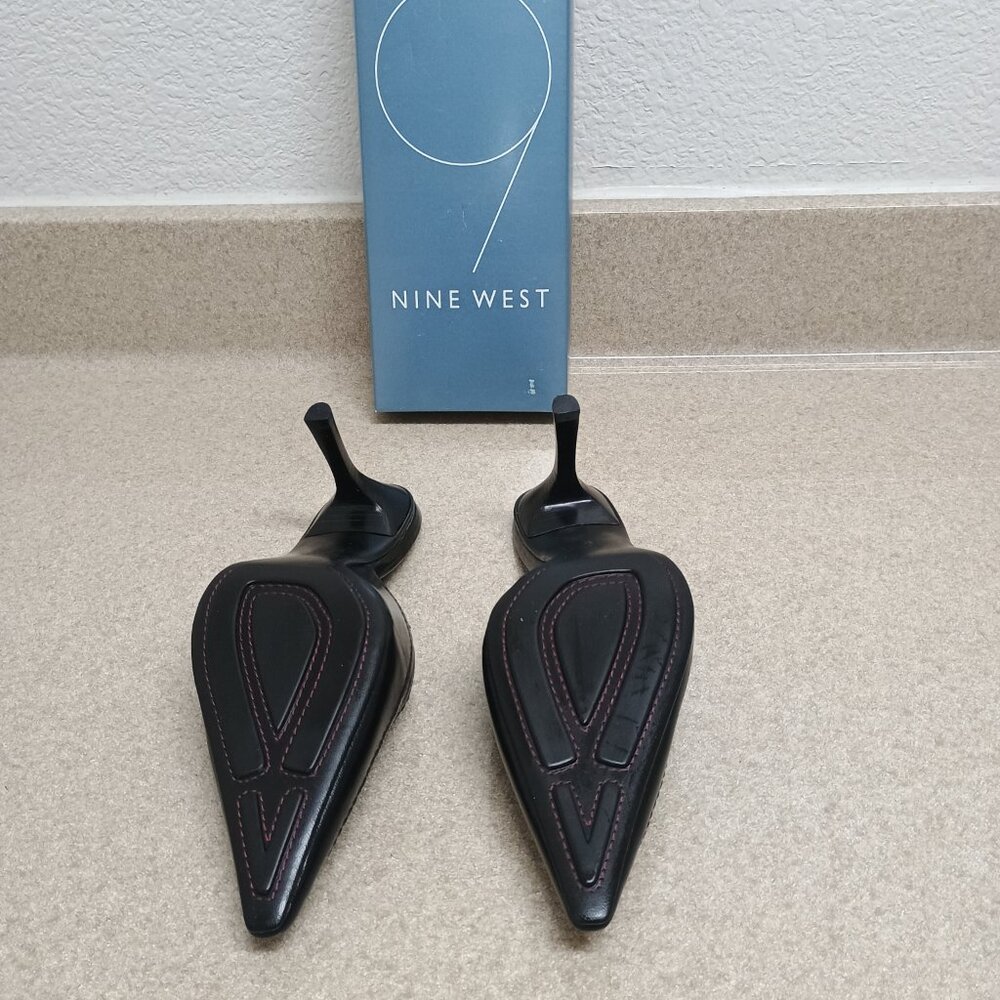 NWT Nine West Zenobia Size 9M Black Leather Dress Slide Pointed Toe Quiet Luxury - Picture 5 of 5